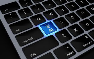 Close-up of a keyboard featuring a highlighted "AI" key with a lion face icon, representing advanced artificial intelligence solutions.